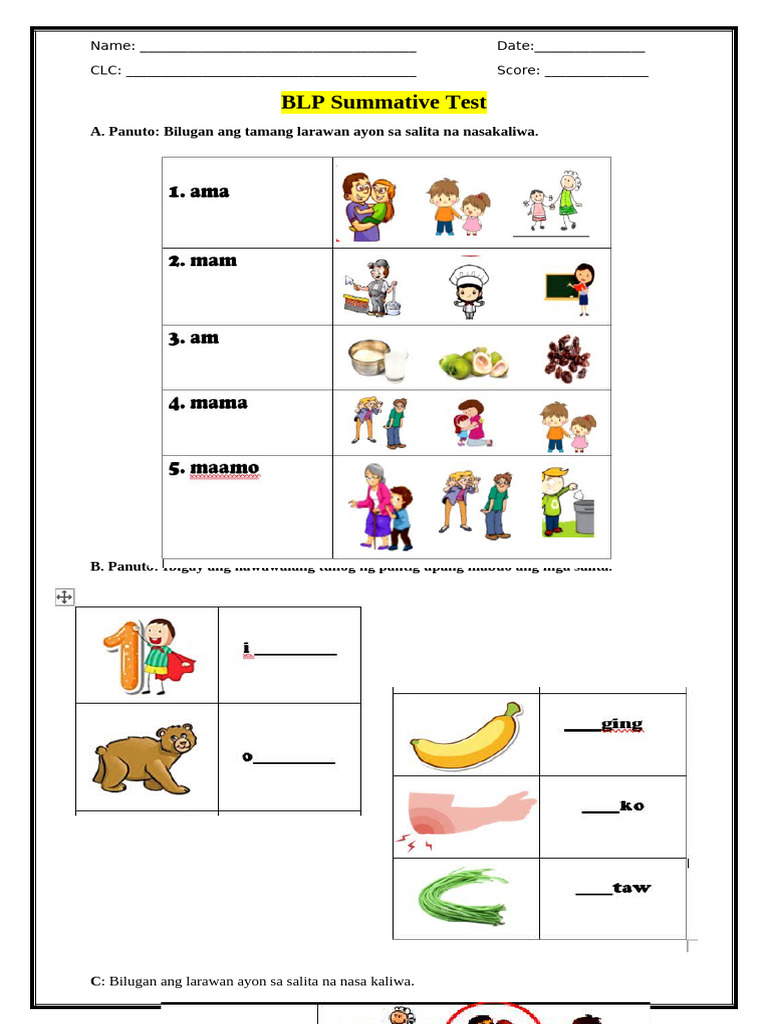 Summative Test Marungko M, S, A, I, o | PDF