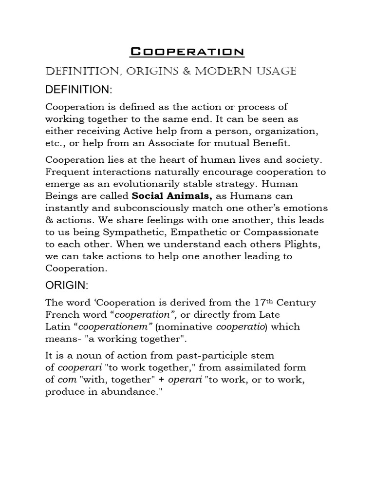 Understanding Cooperation: Definition & Benefits | PDF | Cooperation ...