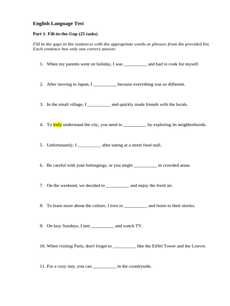 English Language Travel Test Activities | PDF
