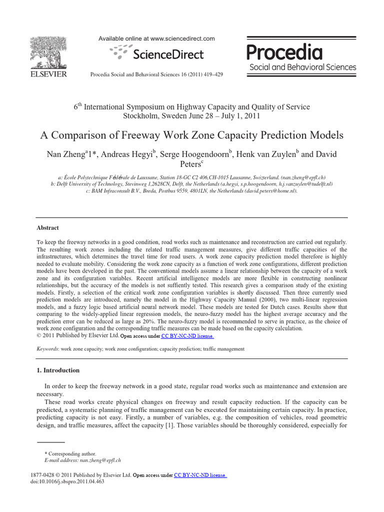A Comparison of Freeway Work Zone Capacity Prediction Models | PDF ...