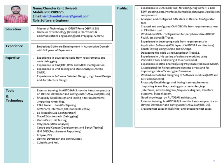 Automotive Software Engineer Profile | PDF | Eclipse (Software) | Debugging