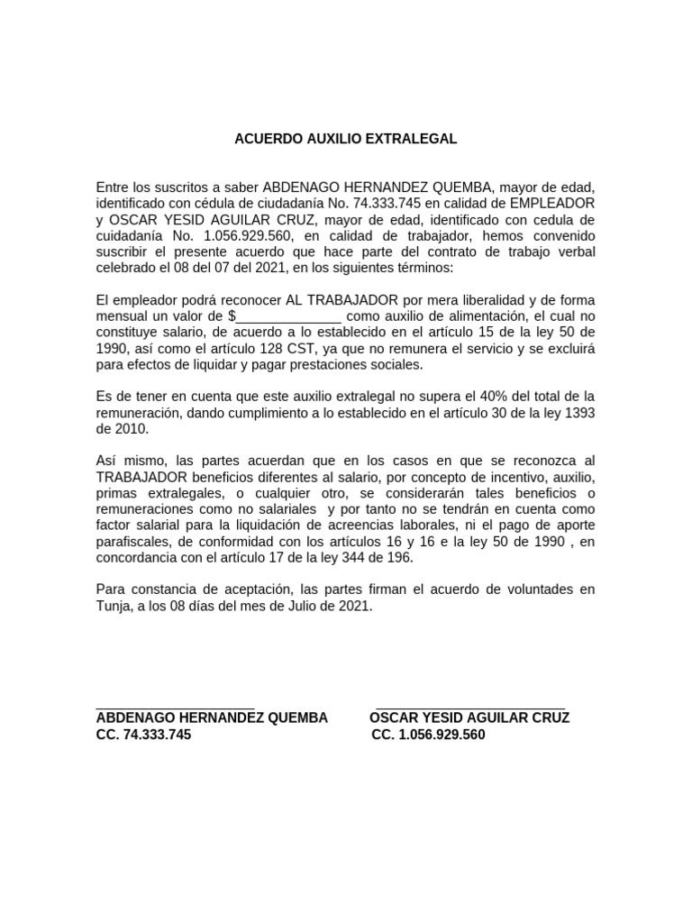 Acuerdo Auxilio Extralegal | PDF