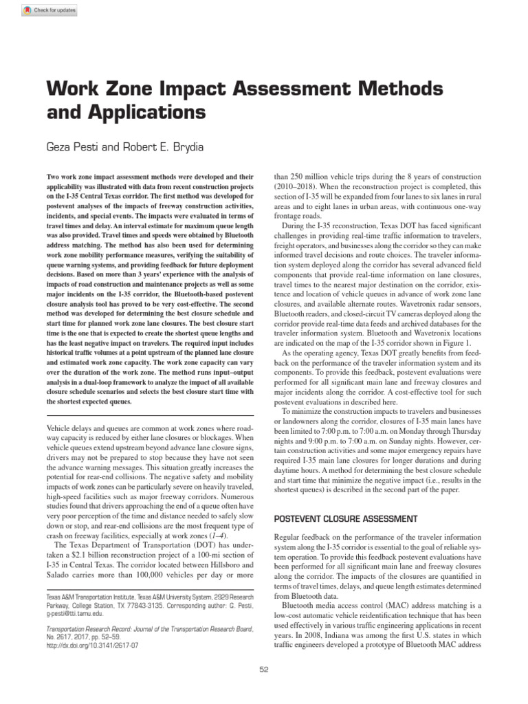 Work Zone Impact Assessment Methods | PDF | Traffic | Controlled Access ...
