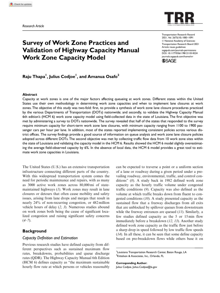 Work Zone Capacity Model Validation | PDF | Traffic | Road Infrastructure
