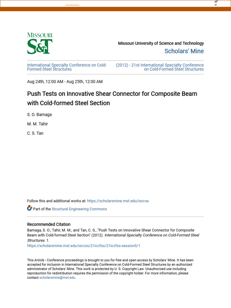 Push Tests on Shear Connectors in Steel Beams | PDF | Strength Of ...