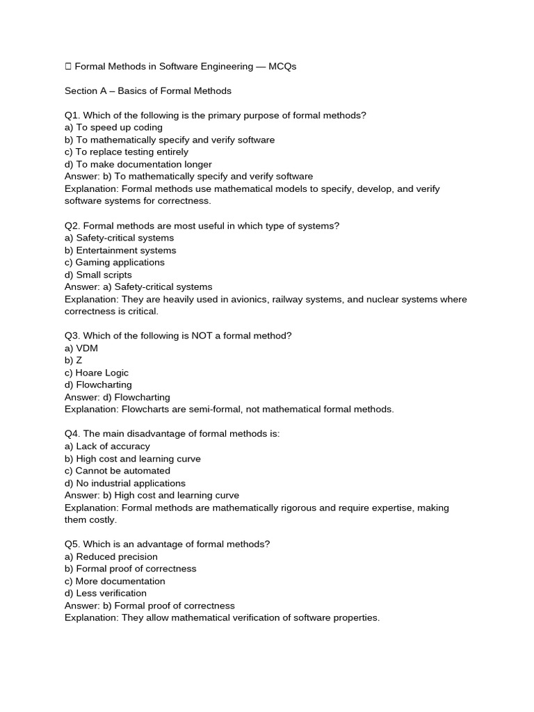 Cosc402 Mcq | PDF | Formal Methods | Formal Verification