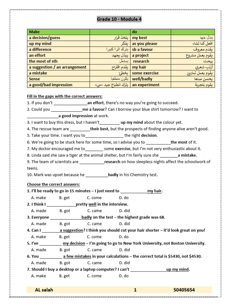 Grade 10 English Language Exercises | PDF