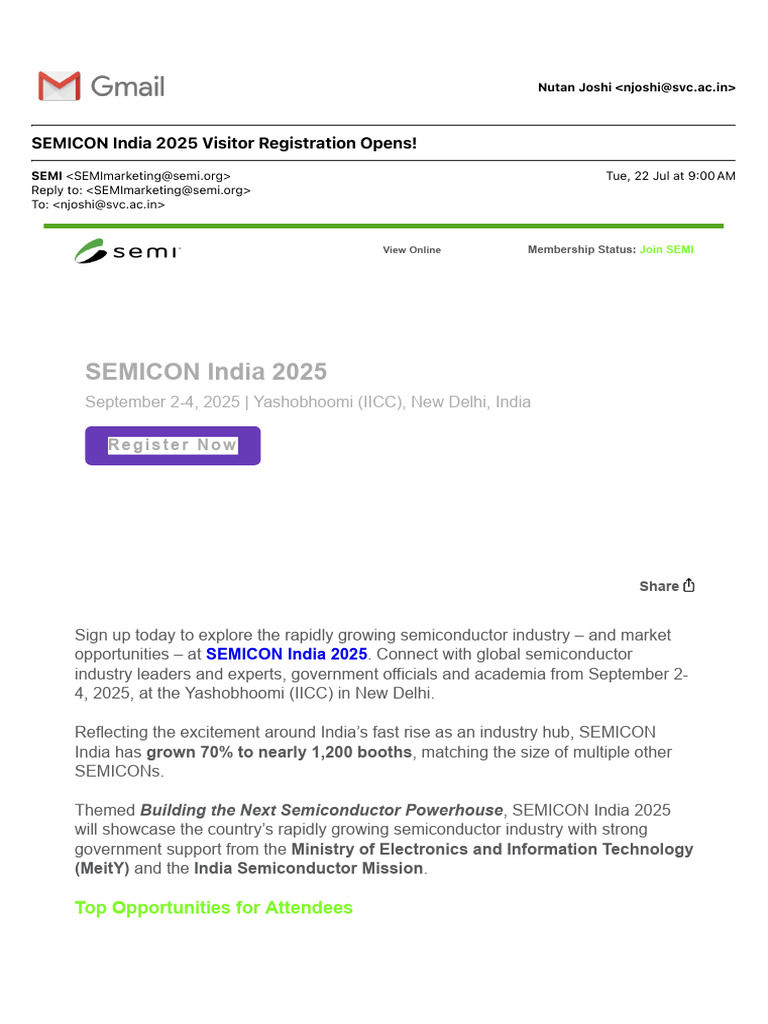 SEMICON India 2025 Visitor Registration Opens! | PDF | Semiconductors