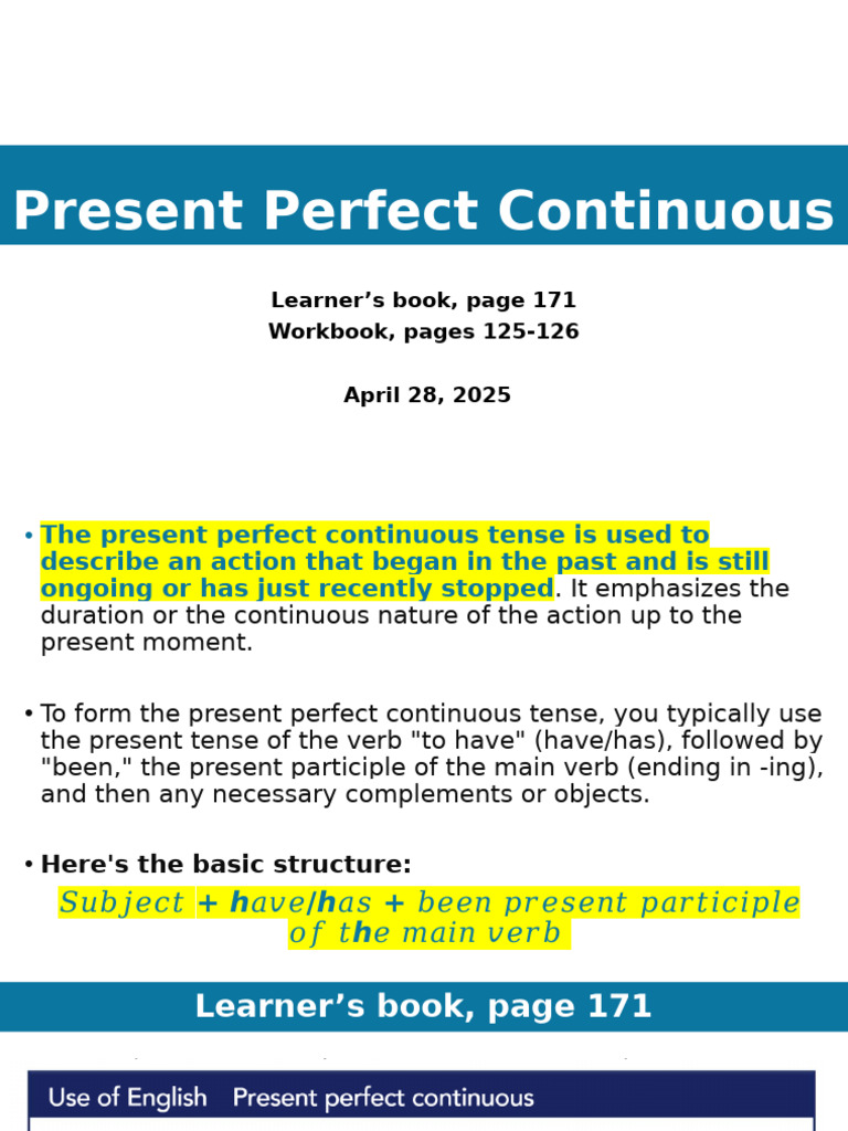 Week 12. Part 2. Present Perfect Continuous | PDF