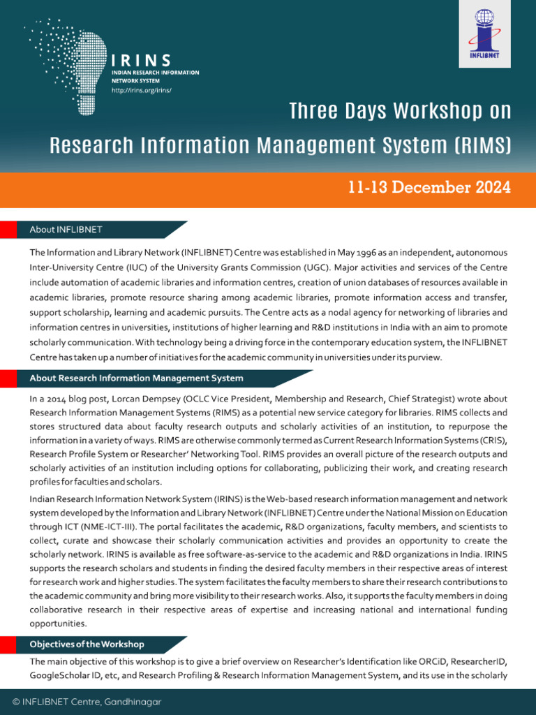 RIMS Workshop Registration - INFLIBNET 2024 | PDF