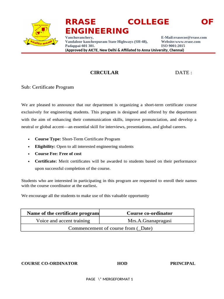 Rrase College OF Engineering: Circular | PDF