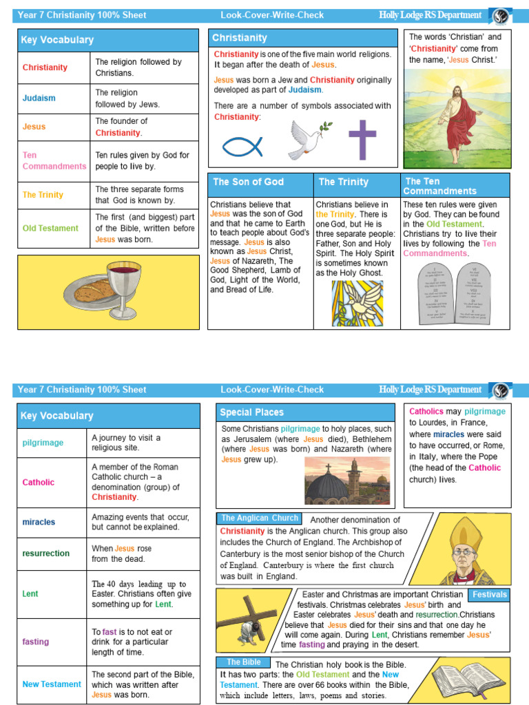 Year 7 Christianity Overview Sheet | PDF | Jesus | God In Christianity
