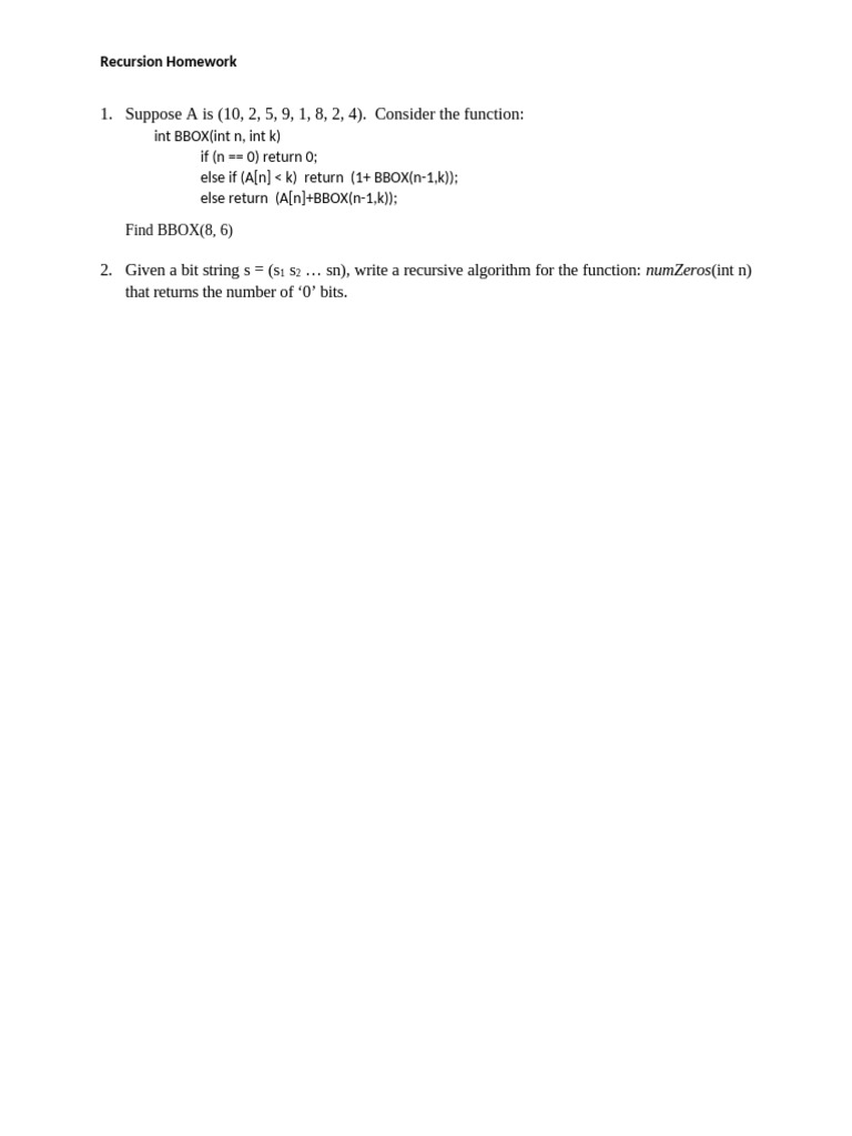 Recursion Homework: BBOX & Bit Count | PDF