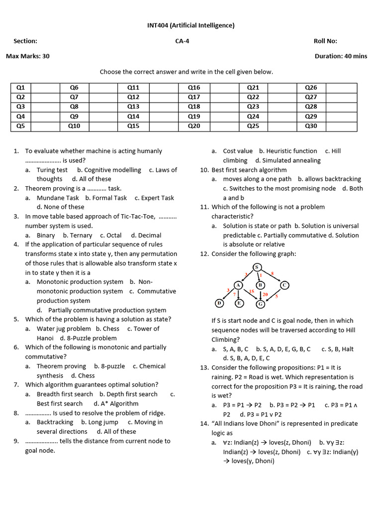 AI Exam Questions and Answers | PDF | Monotonic Function | Mathematical ...