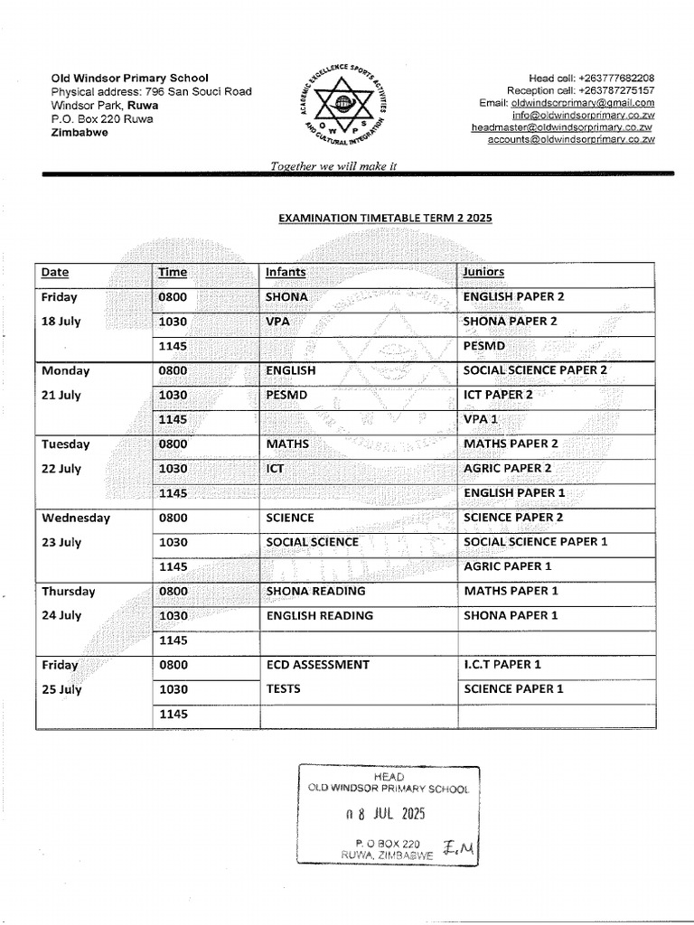 2025 Term 2 Exams Timetable | PDF