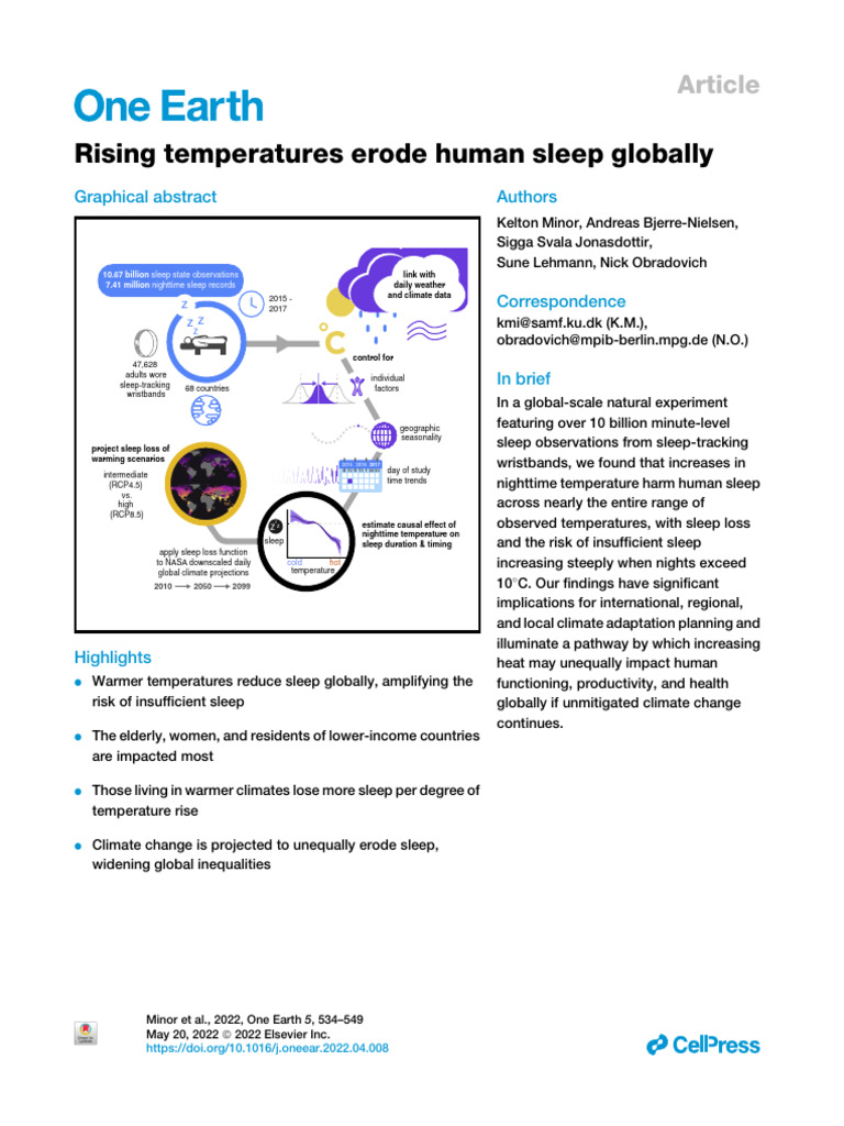 Global Sleep Loss from Rising Temperatures | PDF | Sleep | Climate Change