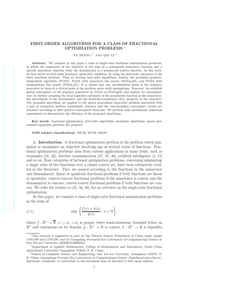 First-Order Algorithms for Fractional Optimization | PDF | Mathematical ...