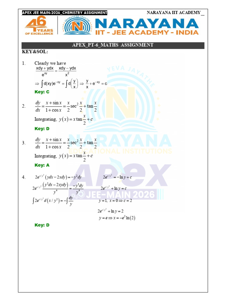 JEE Main 2026 Chemistry Assignment | PDF | Cartesian Coordinate System ...
