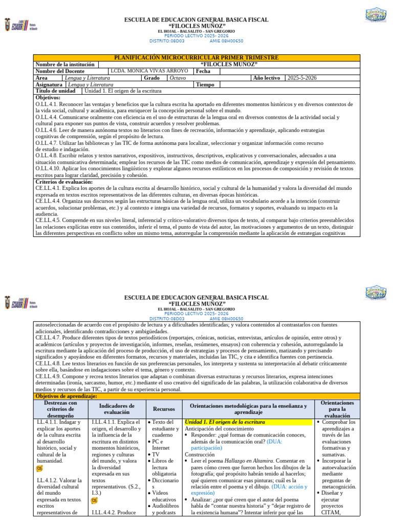 8vo LL - Primer Trimestre | PDF | Comunicación | Educación primaria
