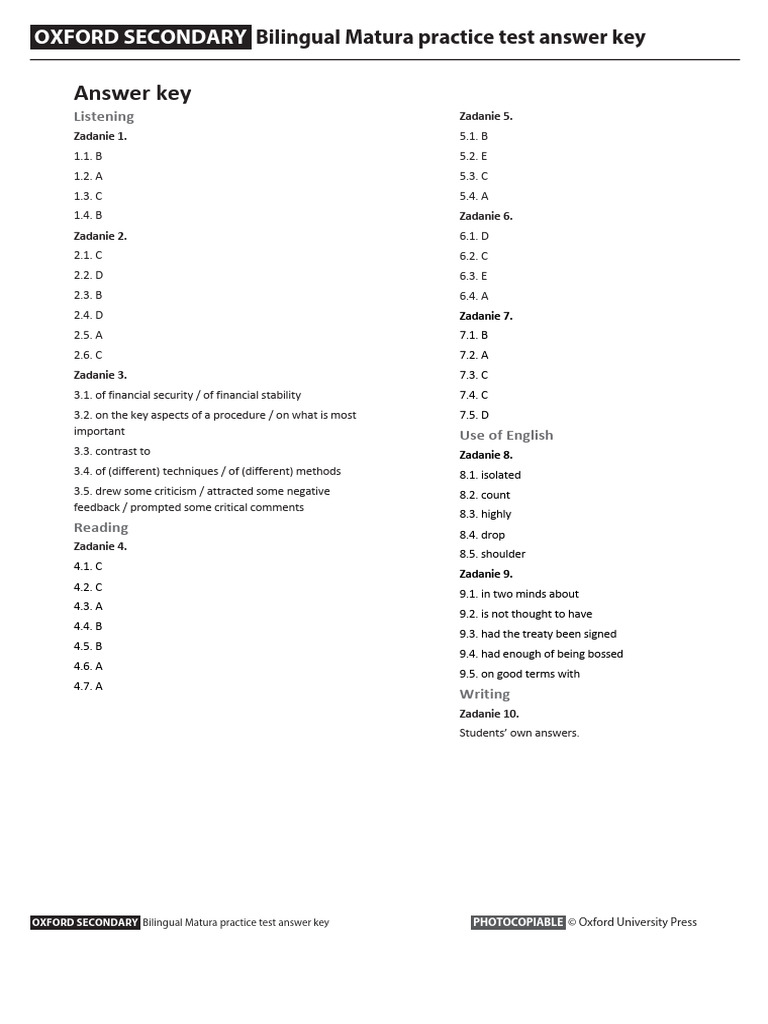 Bilingual Matura Practice Test Answers | PDF