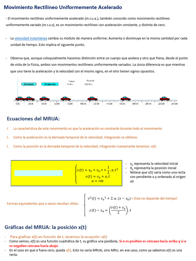 Tema 6-Movimiento Rectilíeo Uniformemente Acelerado | PDF | Aceleración ...