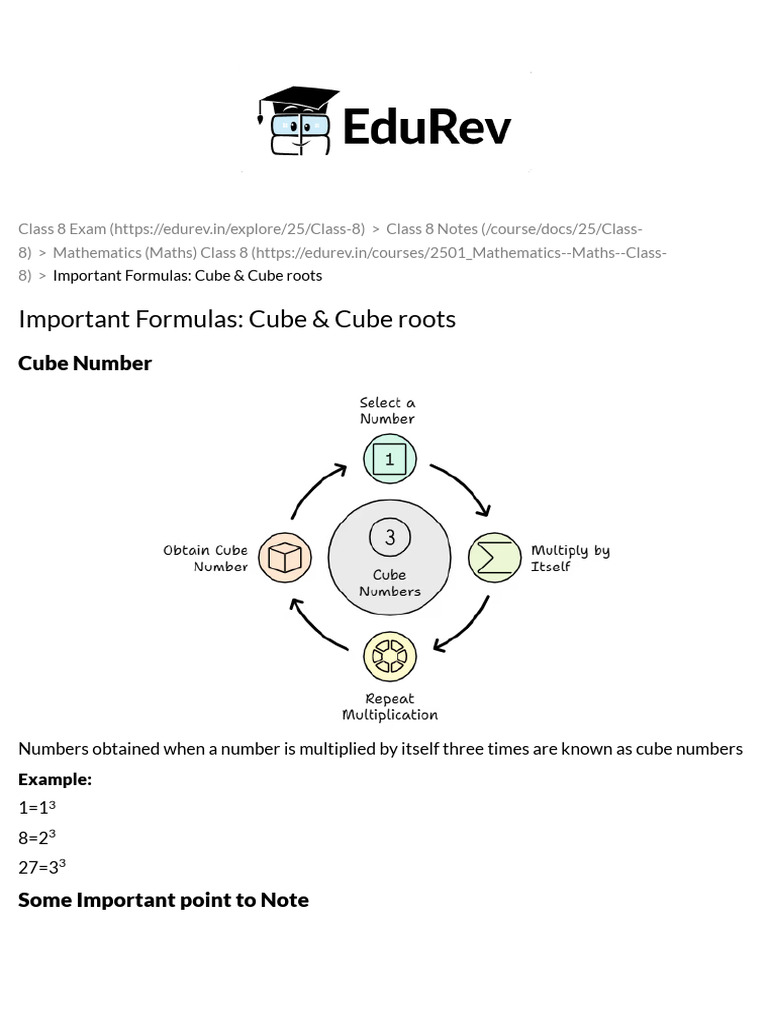 Cube and Cube Roots Formulas for Class 8 | PDF