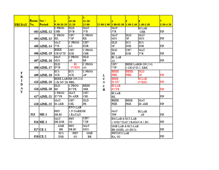 Friday Class Schedule Overview | PDF