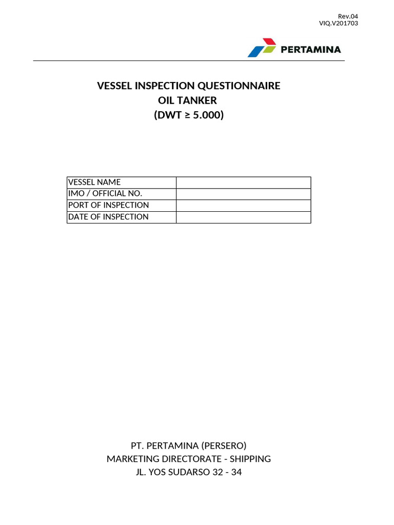 Oil Tanker Vessel Inspection Checklist | PDF