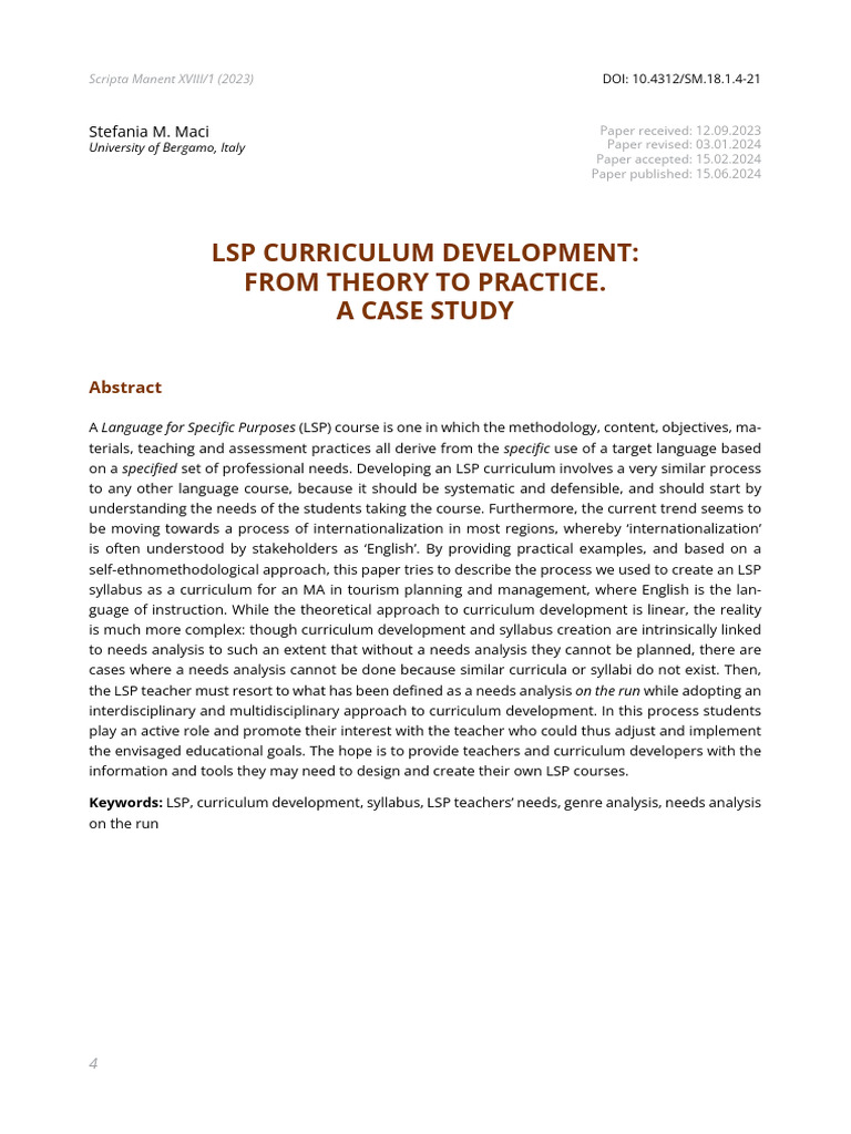 LSP Curriculum Development Case Study | PDF | Curriculum | Educational ...