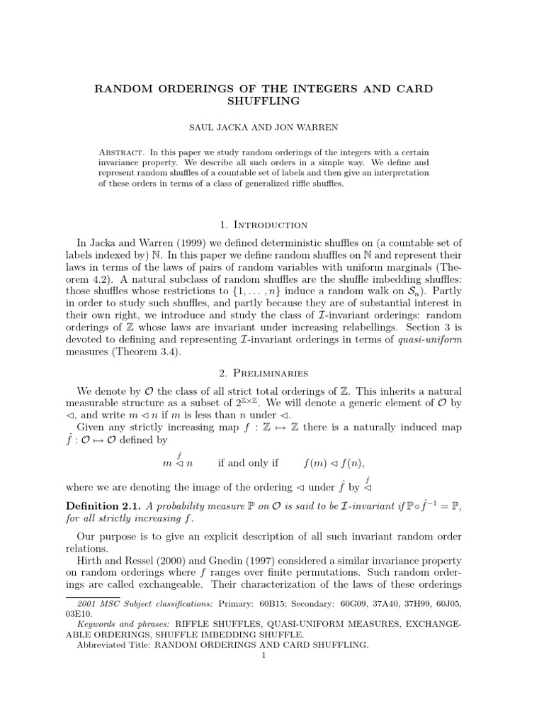Random Orderings of The Integers and Card Shuffling | PDF | Random ...