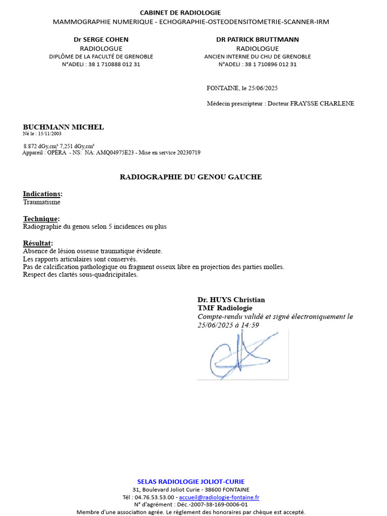 Compte rendu radiologique genou gauche | PDF