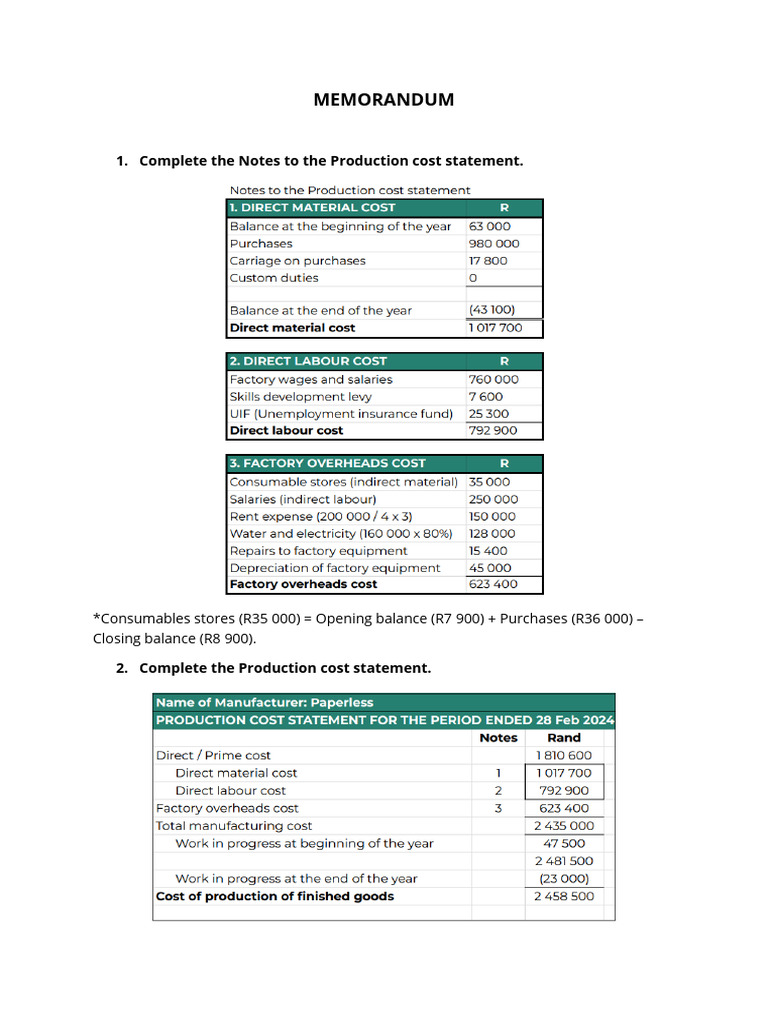 Production Cost Statement Guide | PDF