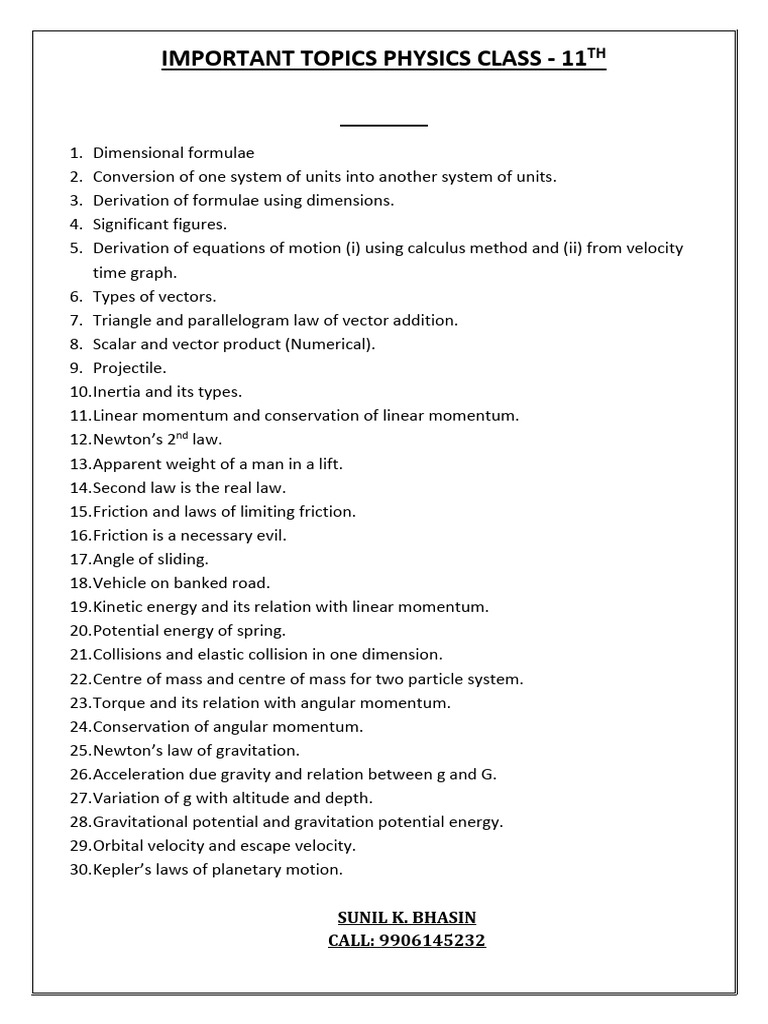 Physics Important Topics Part - A | PDF