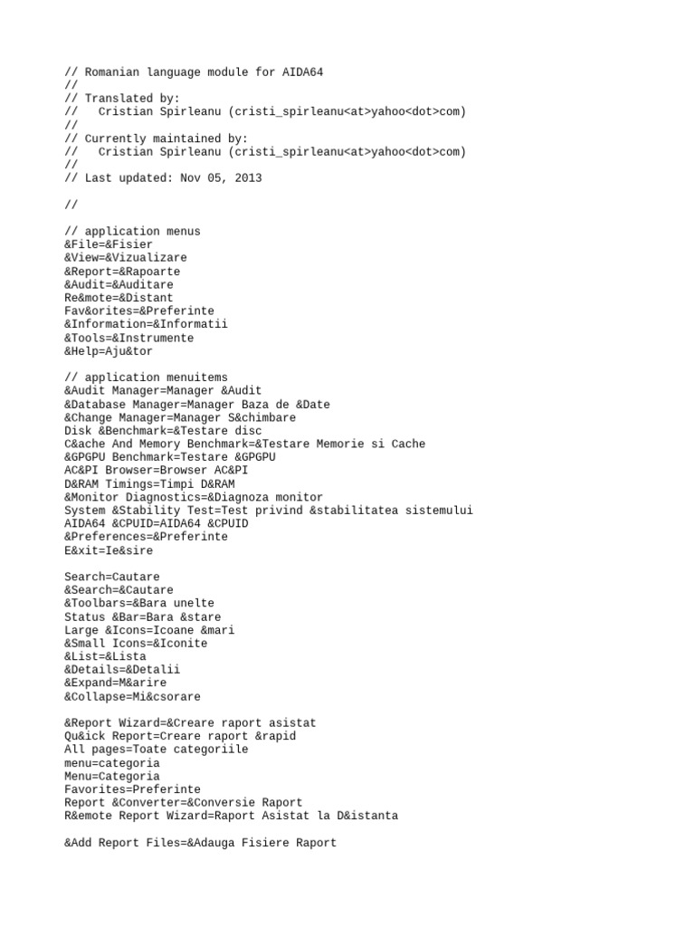 Romanian AIDA64 Language Module | PDF | Bios | Computing