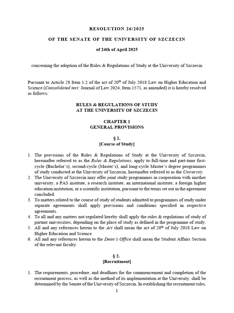 University of Szczecin Study Regulations | PDF | Academic Degree ...