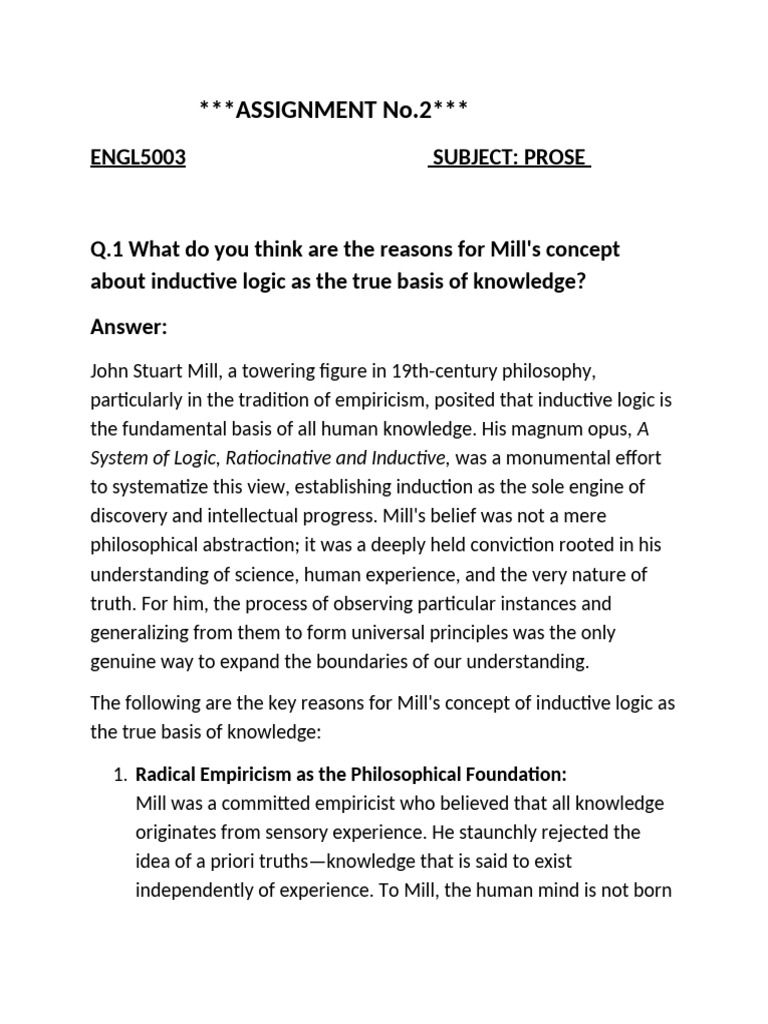 Mill's Inductive Logic and Philosophy | PDF | Inductive Reasoning ...