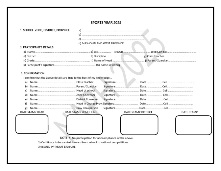 Sports Participation Form 2025 | PDF