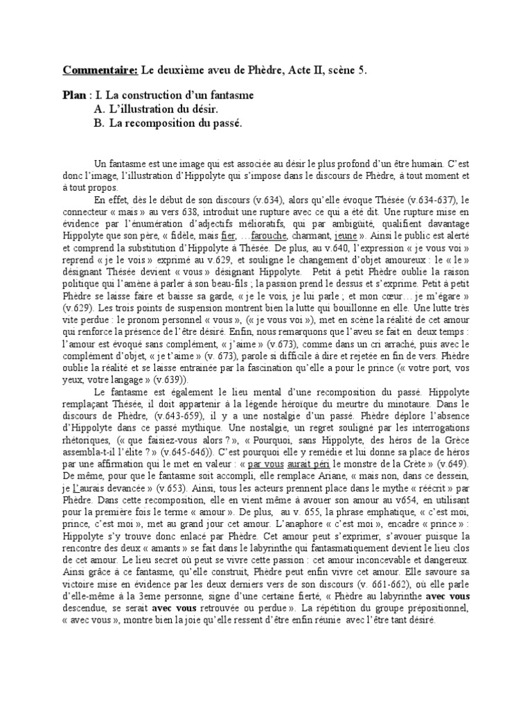 Phedre, Acte 2 Scene 5, Comment A Ire I | PDF | Thésée