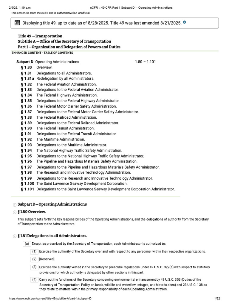 Title 49: Transportation Authority Delegations | PDF | Transport