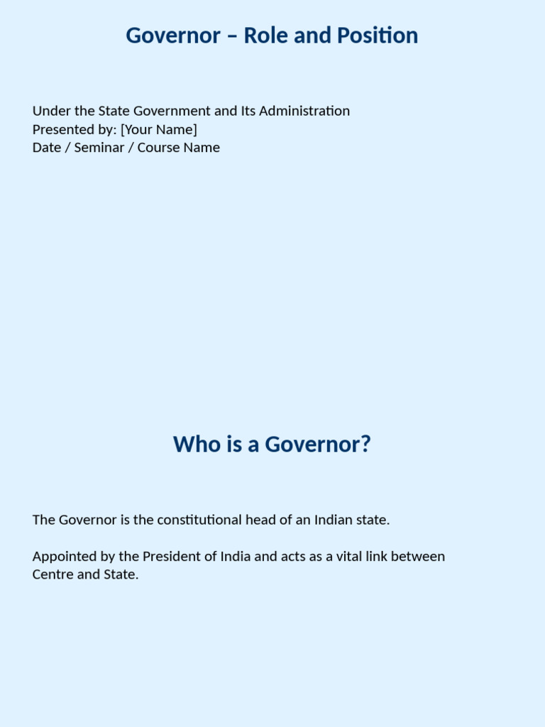 Understanding the Role of a Governor in India | PDF