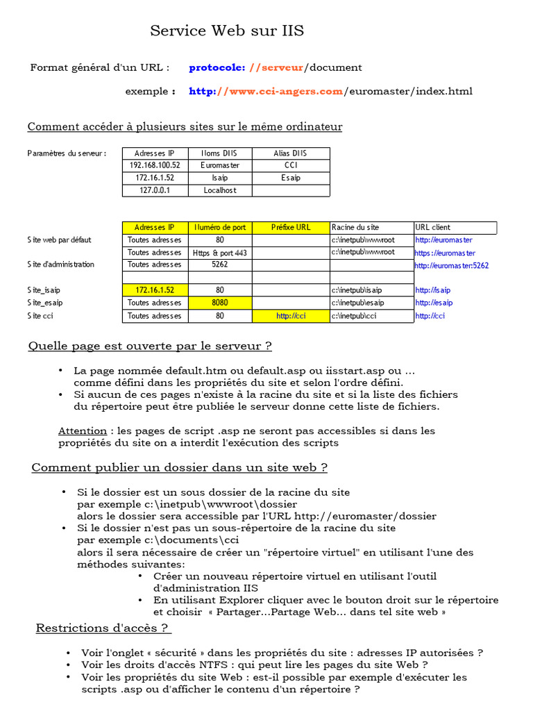 Configuration de Services Web IIS | PDF | Internet | Internet et Web