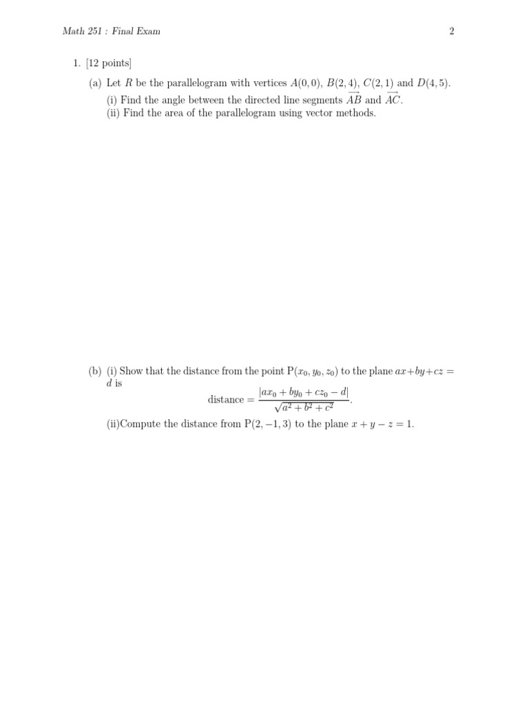 Math 251 Final Exam Questions and Solutions | PDF | Tangent | Curve