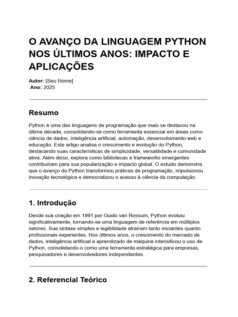 Avanços e Impactos da Linguagem Python | PDF | Python (linguagem de ...