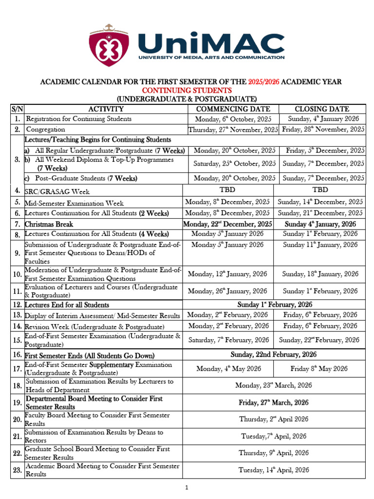 2025/2026 Academic Calendar Overview | PDF | Academic Term