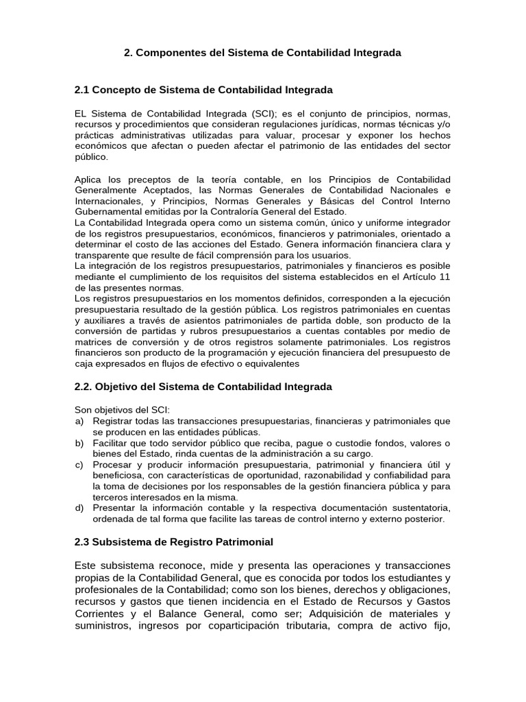 Componentes del Sistema de Contabilidad Integrada | PDF | Contabilidad ...