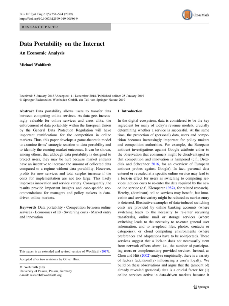 Data Portability On The Internet An Economic Analysis | PDF | Profit ...