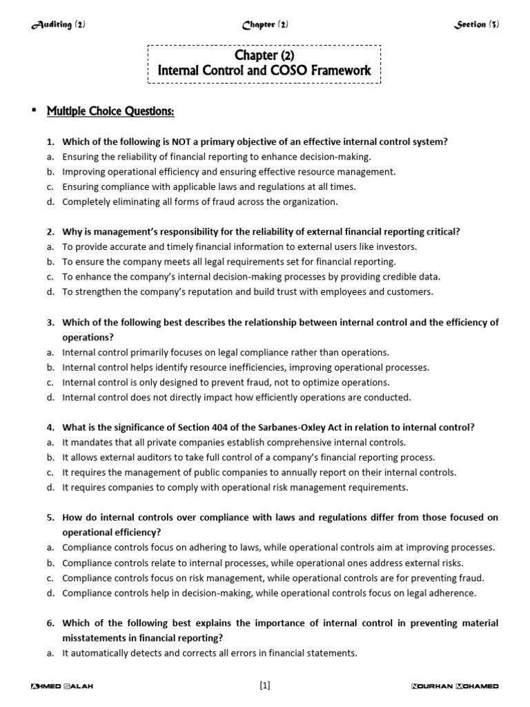 Internal Control Auditing Quiz Questions | PDF | Internal Control | Audit