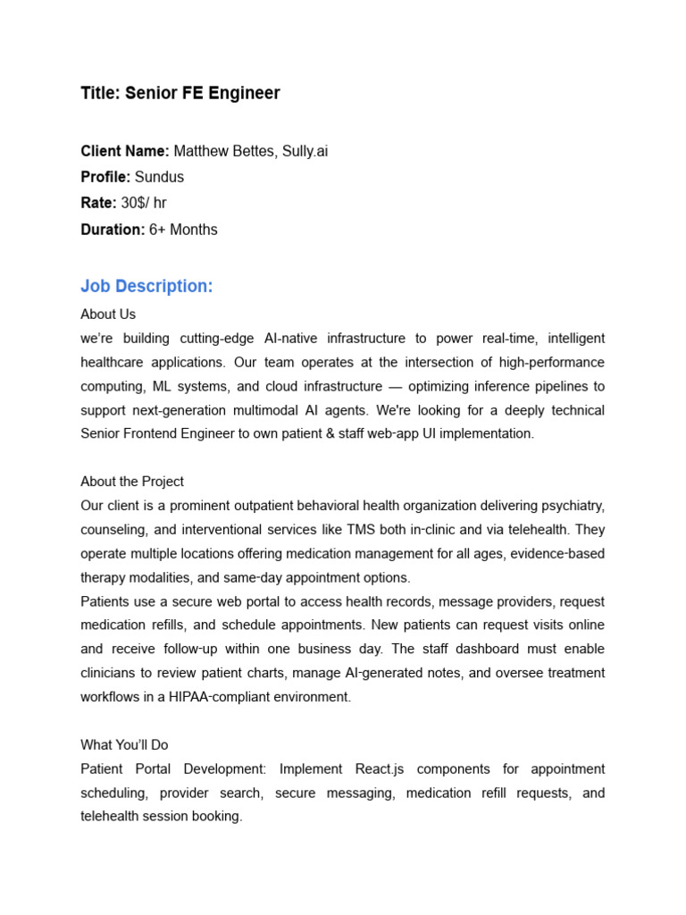 Senior Frontend Engineer for AI Healthcare | PDF | Electronic Health ...