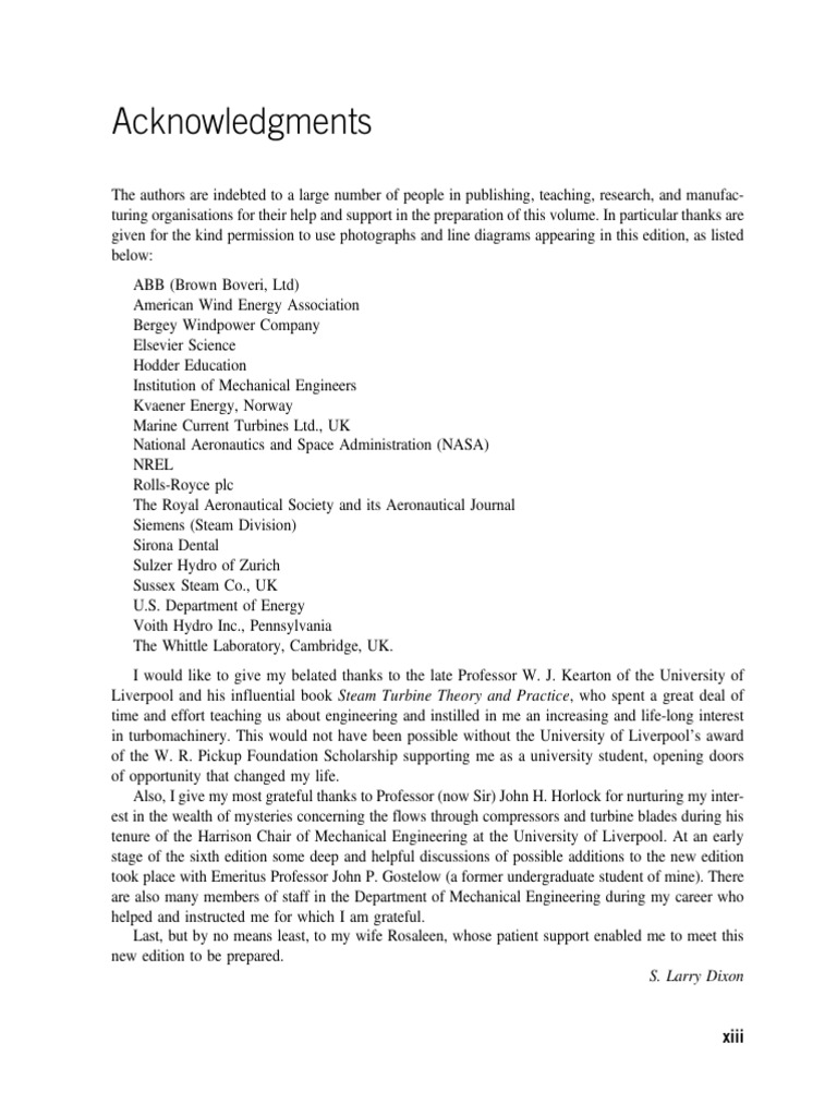 Acknowledgments for Engineering Publication | PDF | Turbomachinery ...