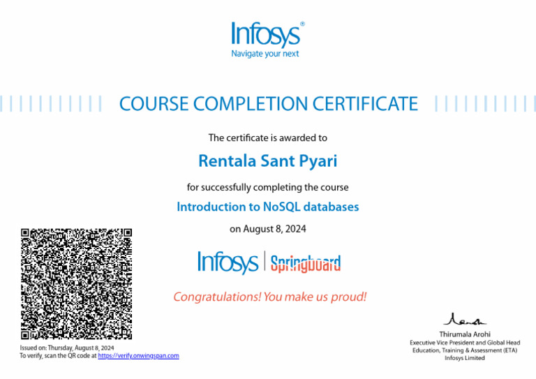 NoSQL Database Course Completion Certificate | PDF